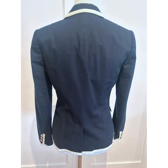 Tory Burch Navy Blue Double Breasted Blazer Gold Logo Buttons White Trim Size 6 - Picture 3 of 12